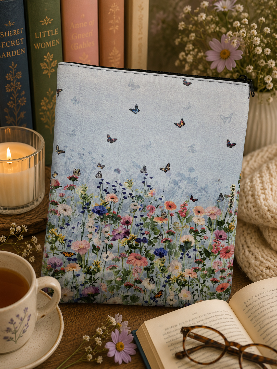 Small Floral Print Book Cover – Blue