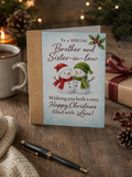 To a Special Brother and Sister-in-Law Christmas card featuring two snowmen with a festive holly design