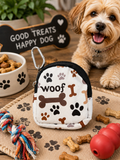 Cute Woof dog treat bag with keybuckle and paw print design
