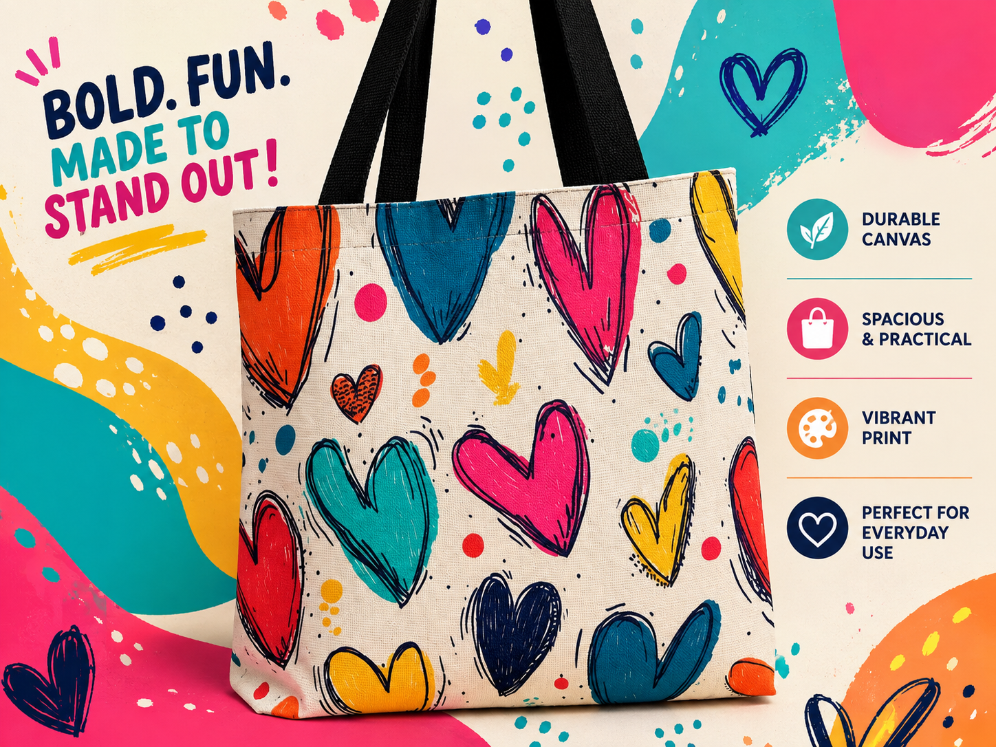 Art Tote Bag – Colourful Hearts
