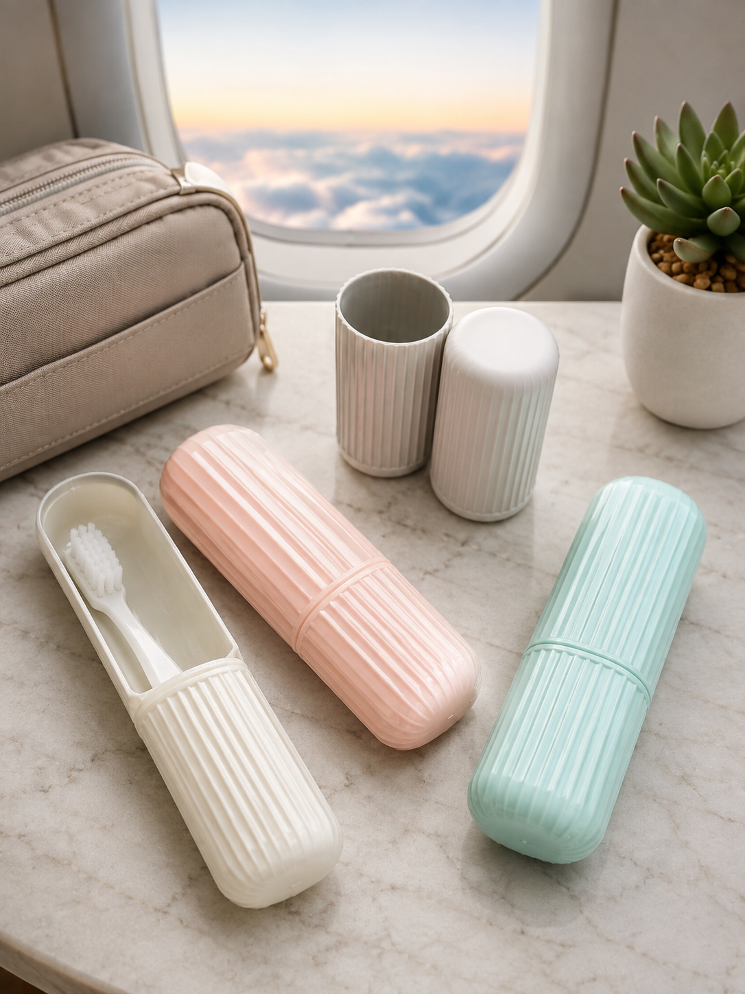 Travel Toothbrush and Mouthwash Cup Plastic casing dual tier