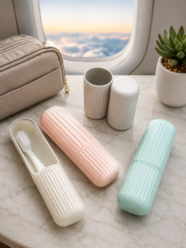 Travel Toothbrush and Mouthwash Cup Plastic casing dual tier
