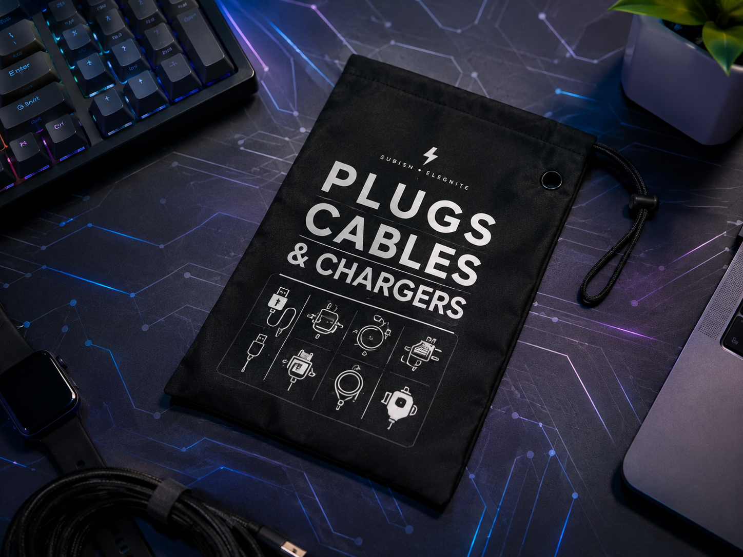 Black Cable and Charger Organiser Bag