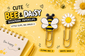 Cute Bee and Daisy bookmark paperclips - Flying Bee and White Daisy designs on gold-tone paperclips