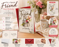 For a Special Friend Birthday Card with teddy bear and flowers, with matching red envelope