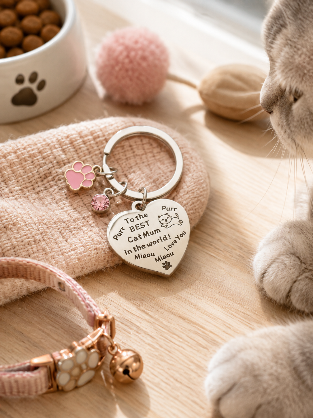 Cat Mum Gift Keychain – Steel Colour