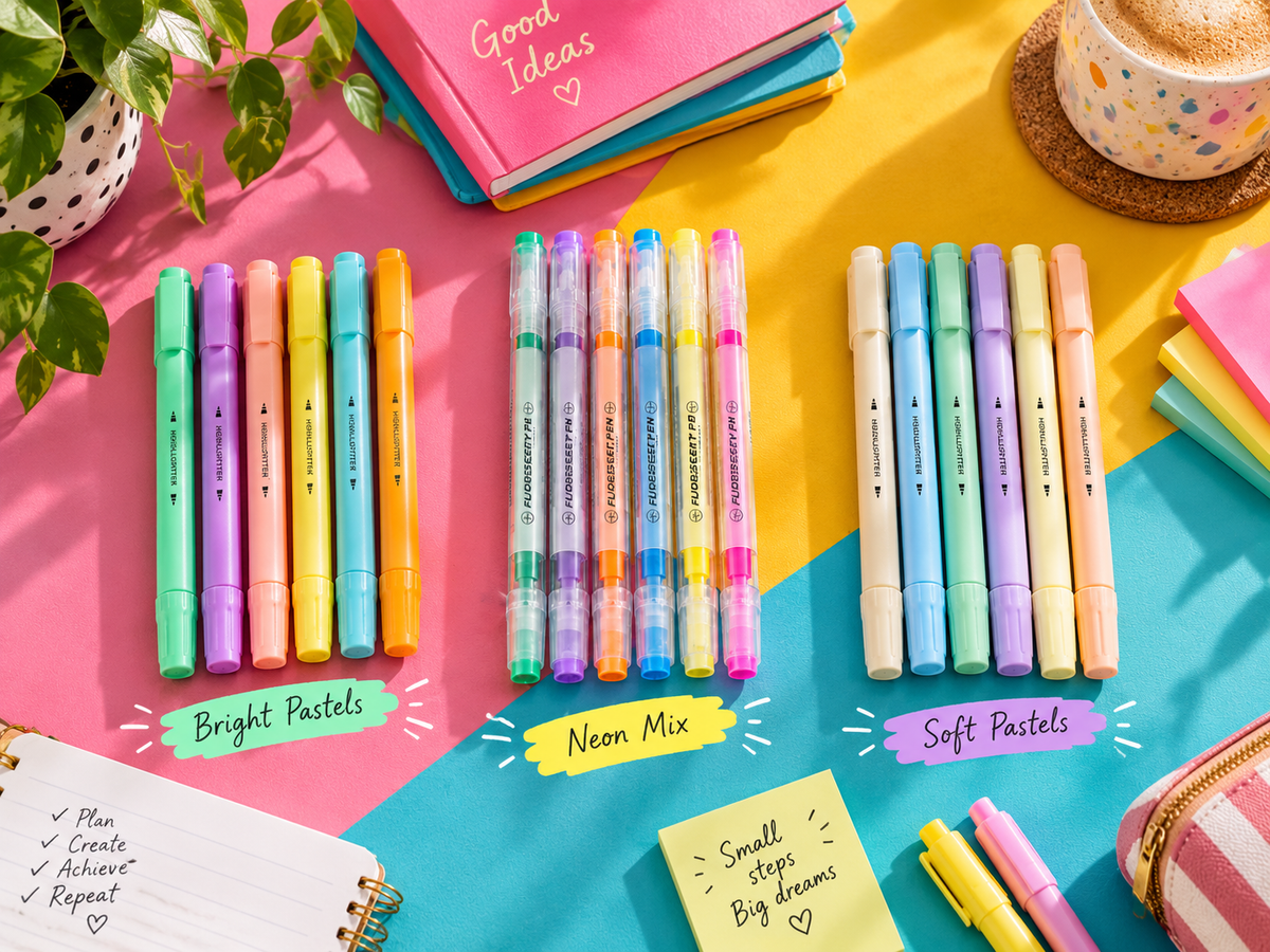 Pastel highlighter pens set in Bright Pastels, Neon Mix and Soft Pastels colour collections