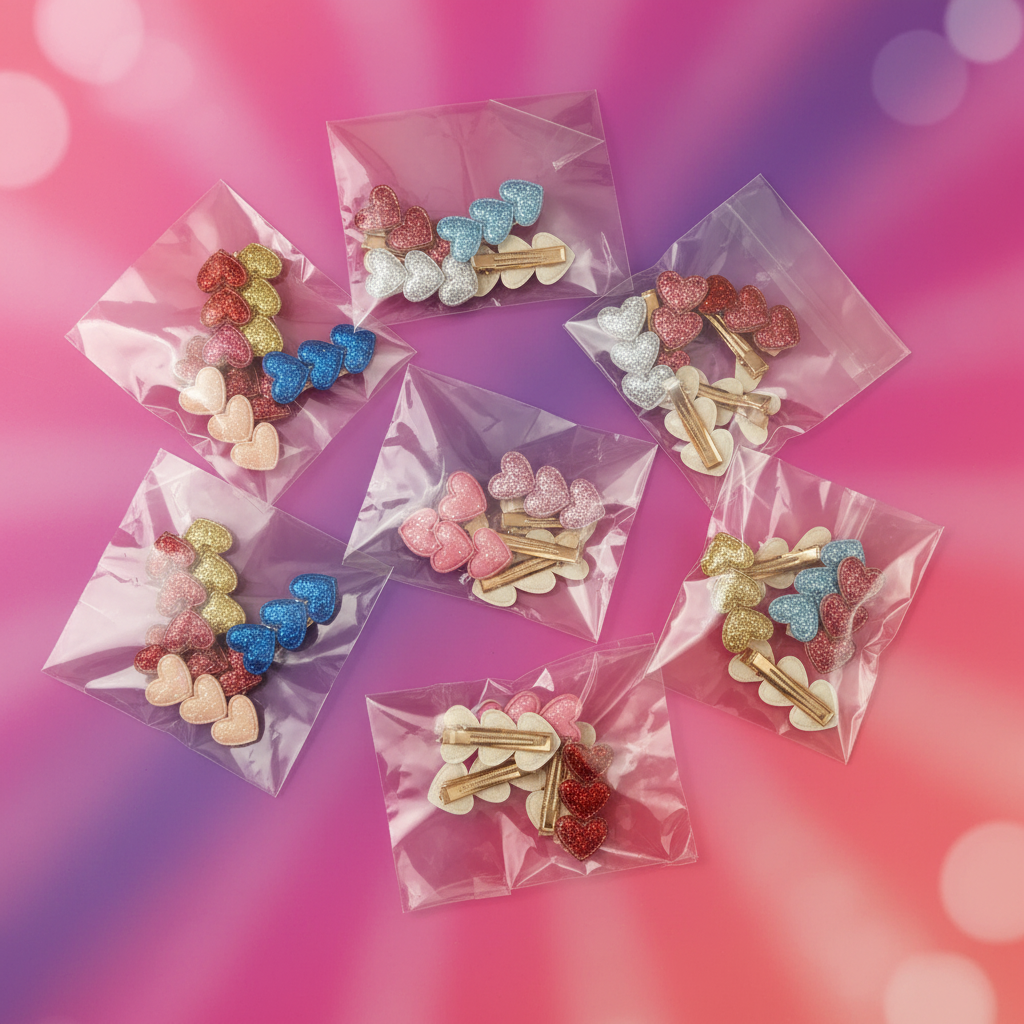 Glitter Heart Hair Clips in assorted colours